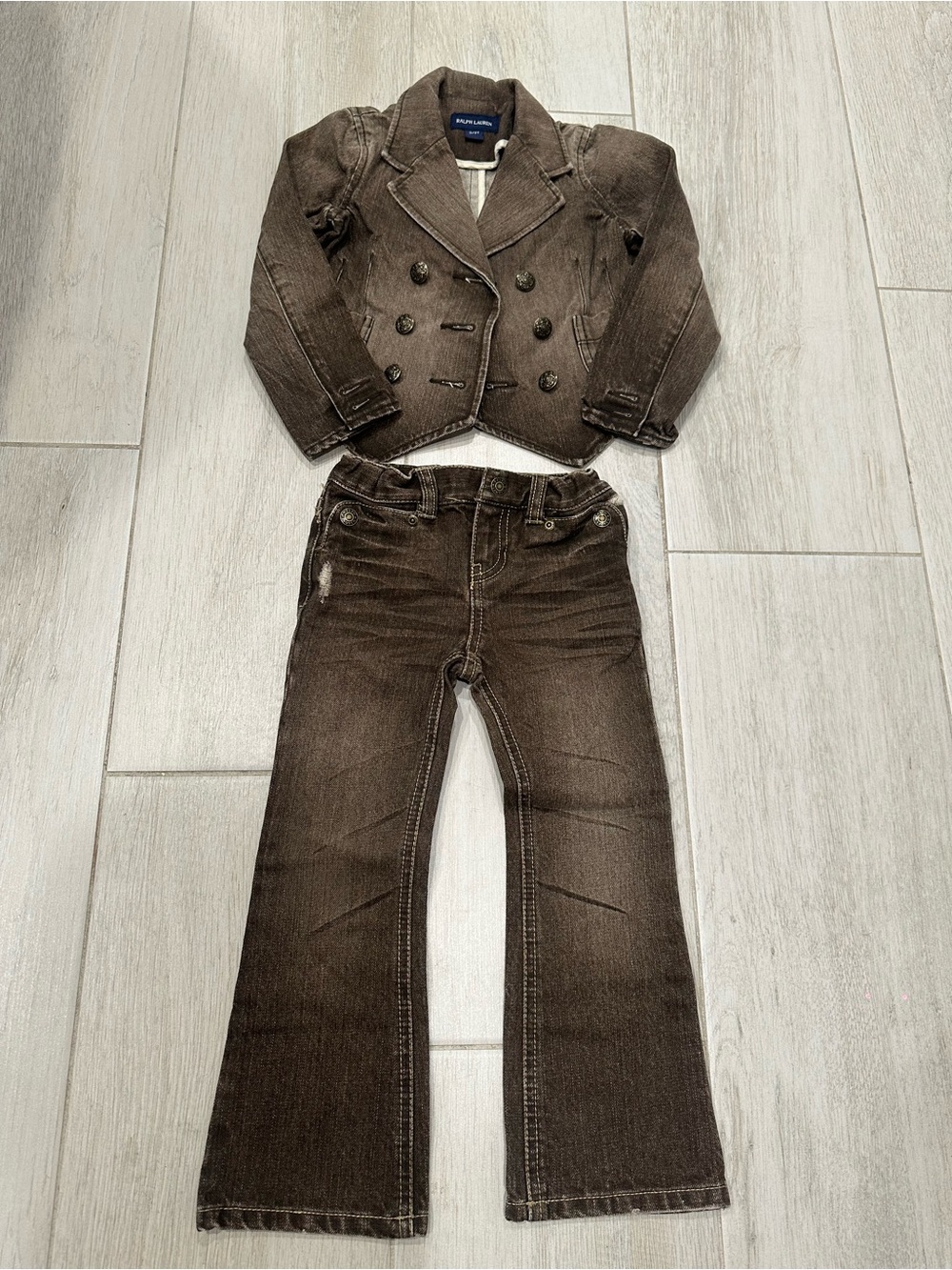 Ralph Lauren Girls 3T Brown Denim Jacket & Flare Jeans Set
